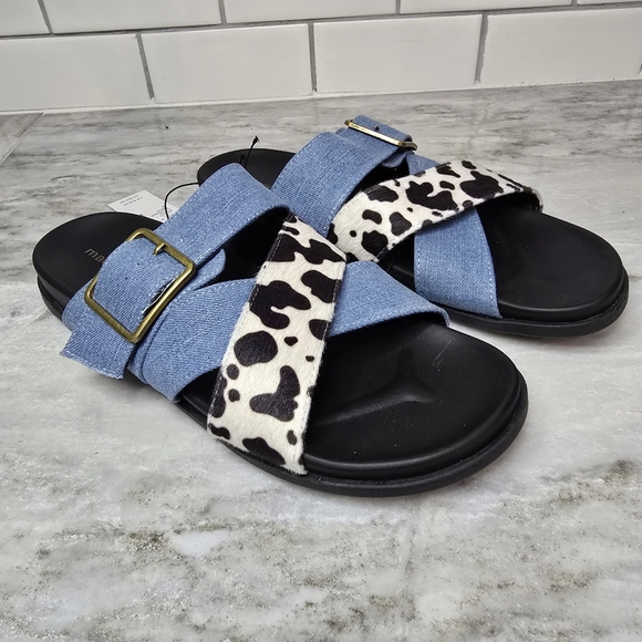 Maurices Shoes - Maurices Denim Cow Print Double Strap Slide Sandals Womens Size 9 NWT